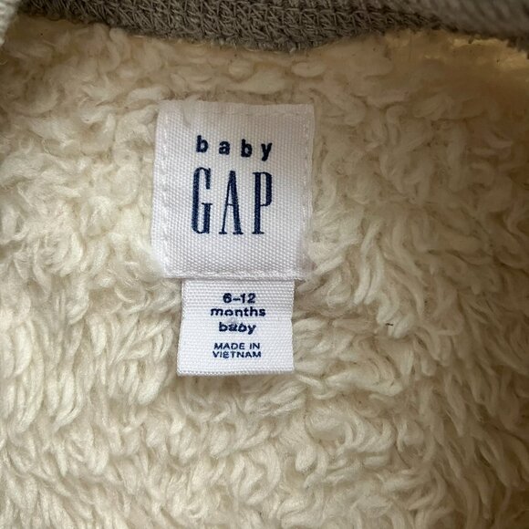Baby Gap Fuzzy Bear Sherpa Sweatshirt 6-12M | Neutral Grey Cozy Fall Top VGUC - Picture 4 of 16